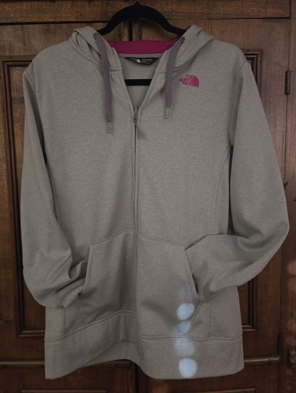 The North Face Women's Gray Zip Hoodie with Pink Logo